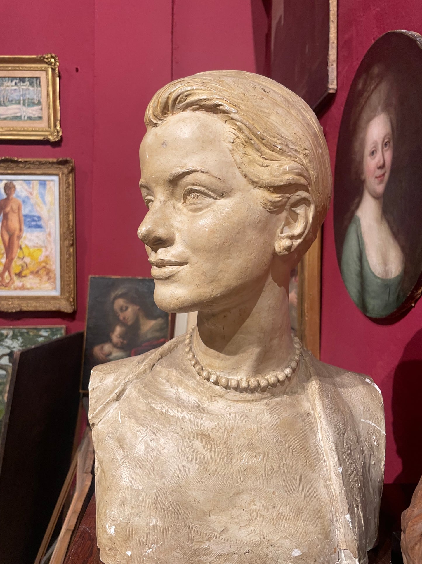 Busto In Gesso Di Grace Kelly, Louis Botinelly, Marsiglia, Art Déco, 1957