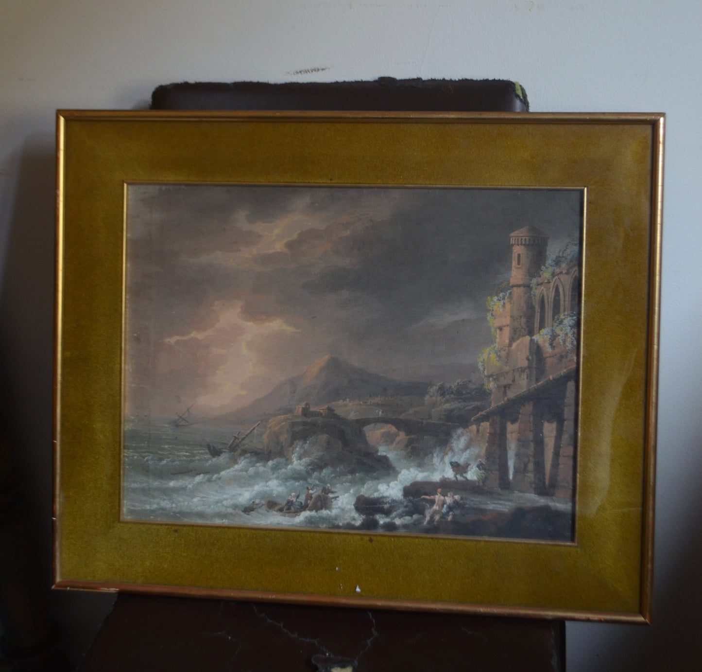 Gouache of a Shipwreck in a Storm with Gothic Ruins, Early 19th Century