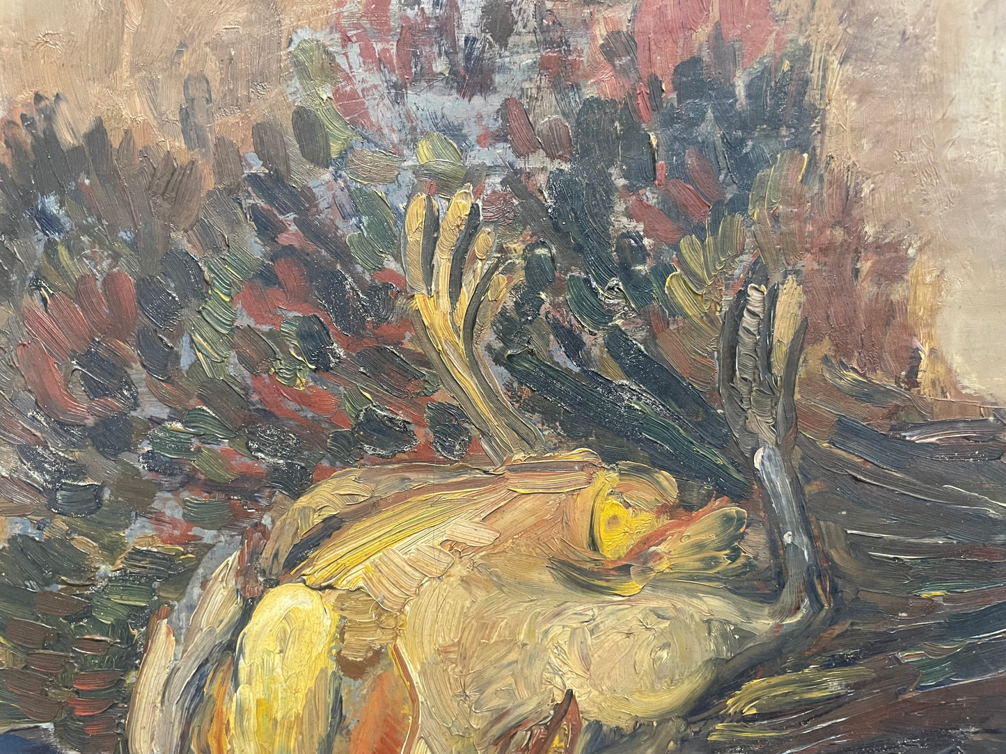 Jehan Frison (1882–1961), Still Life with Rooster and Mushrooms, Belgian Fauvism, 1930s–40s Senza titolo