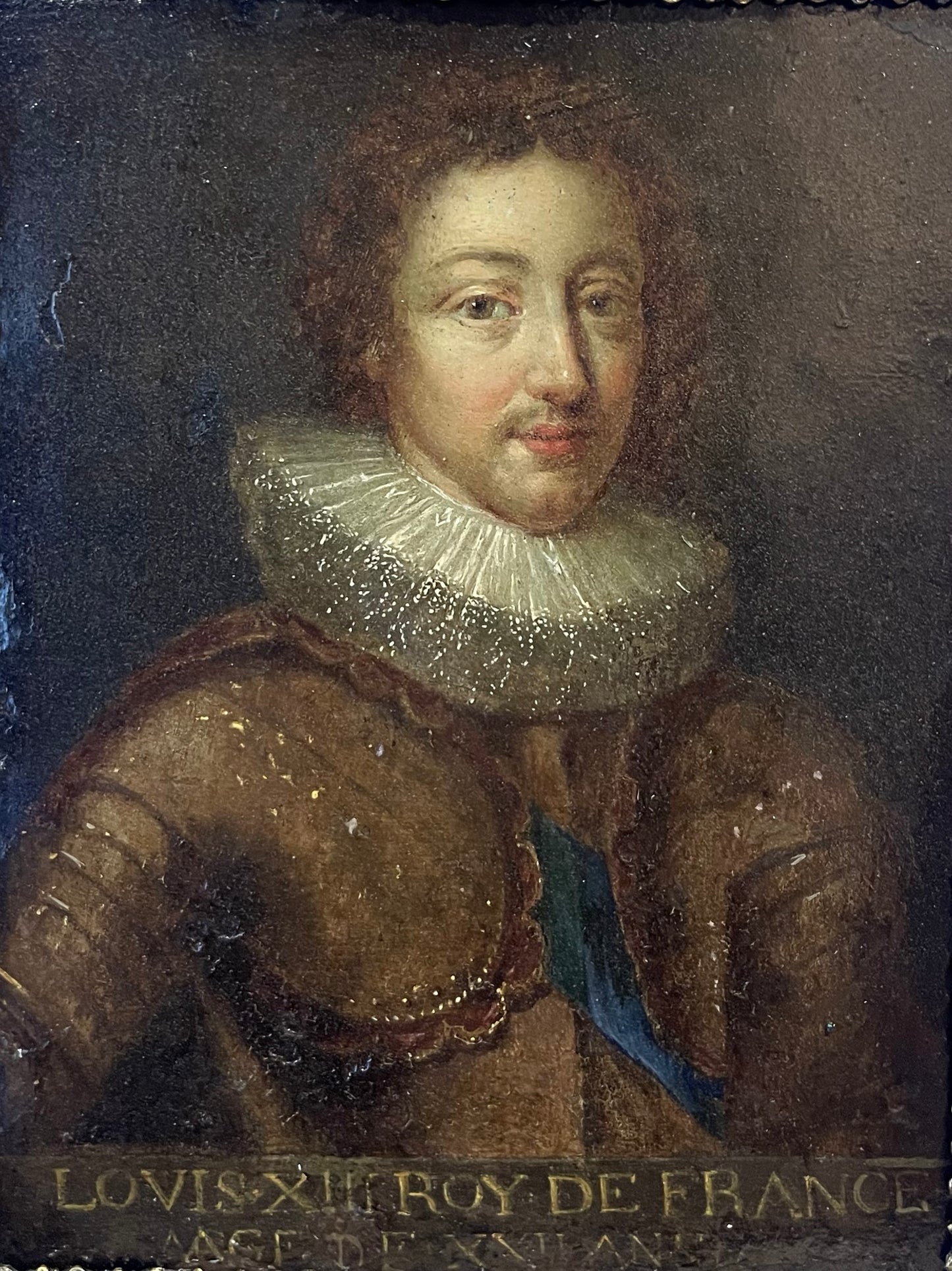 Ritratto di Louis XIII di Borbone, re di Francia, scuola franco-fiamminga, prima metà XVII secolo. Cm 21x16