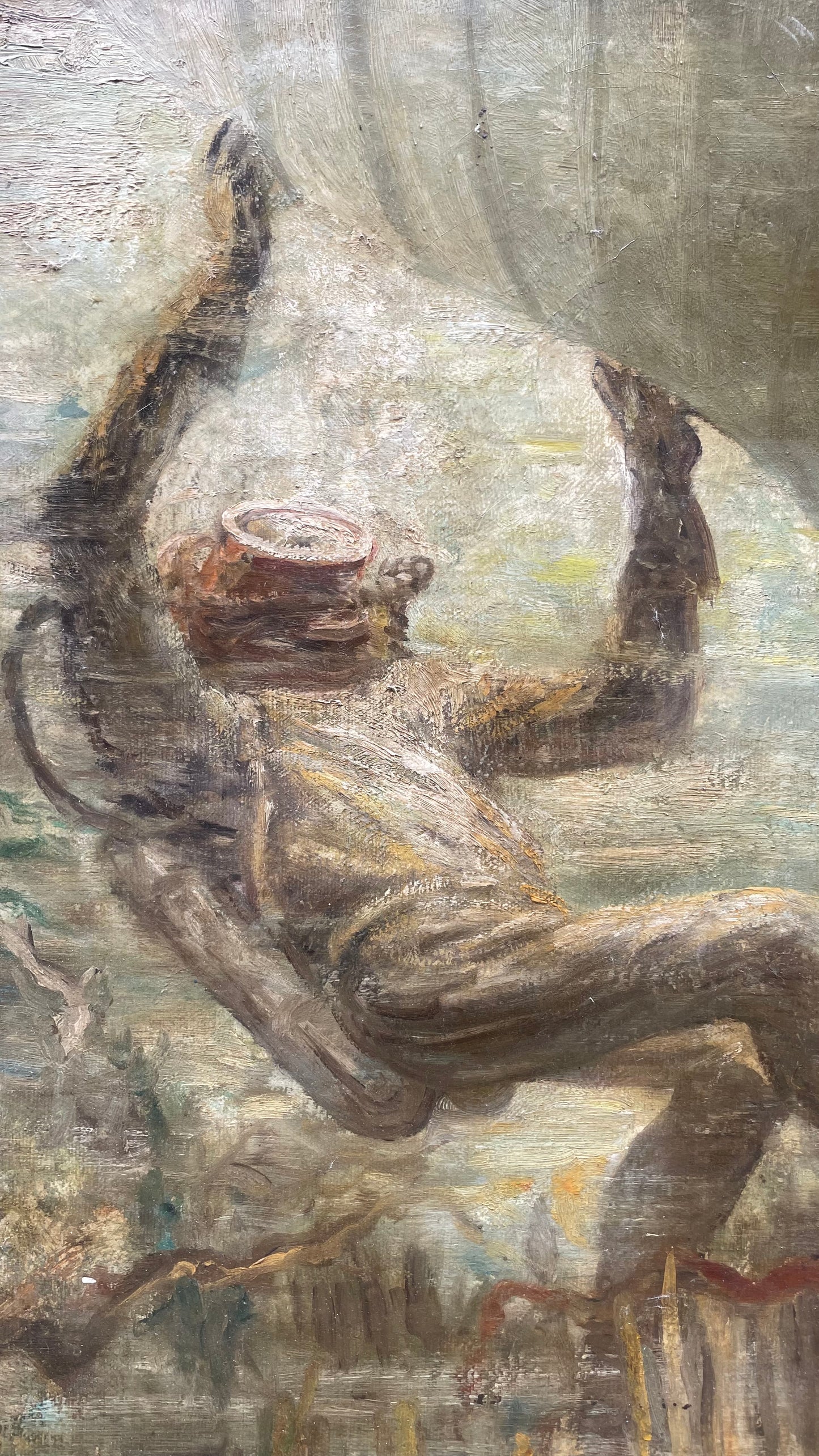 Subacqueo con cernia sotto una barca - Metà del XX secolo. Cm 99 x 74