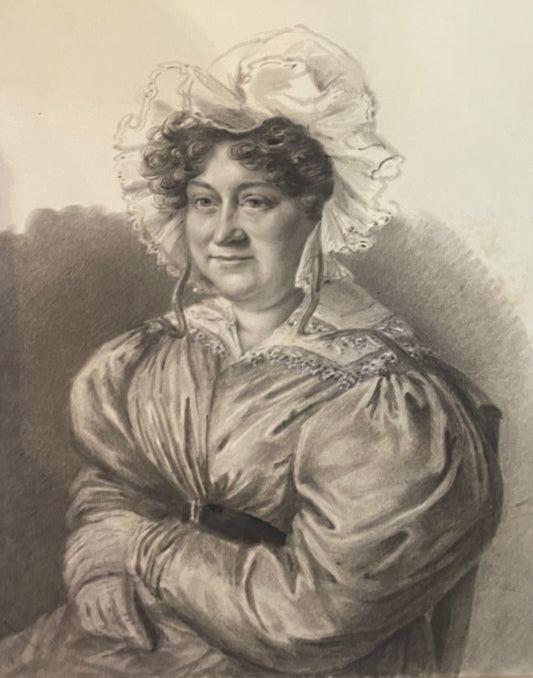 Ritratto a carboncino di dama con la cuffia . Circa 1830