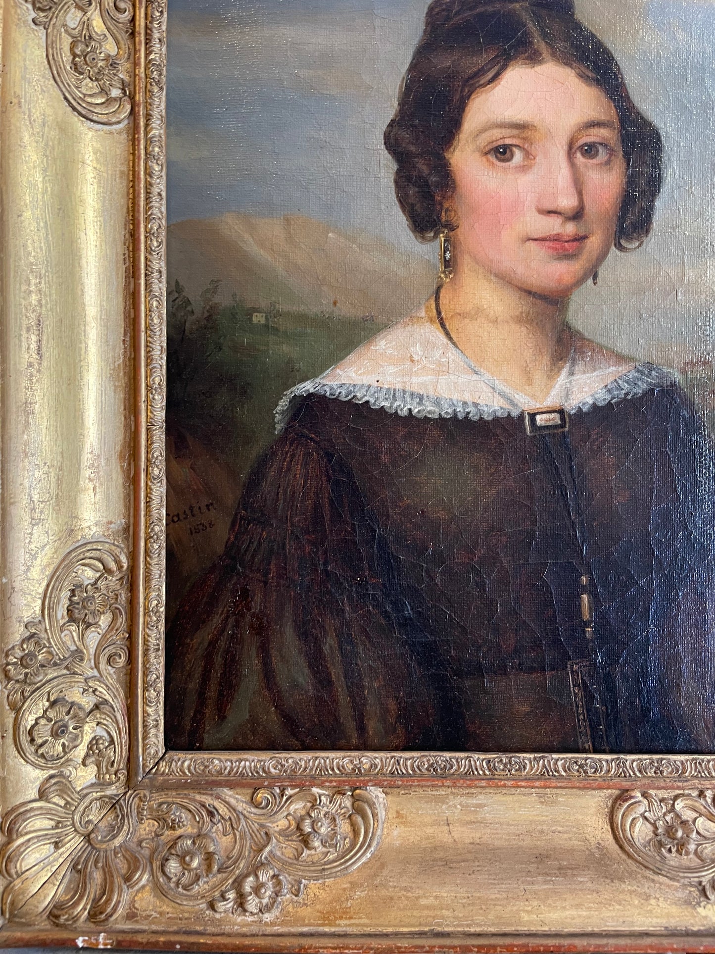 Jean Jacques Marie Castin (1797-1869/70) – Ritratto di giovane donna con cane e gatto, 1838