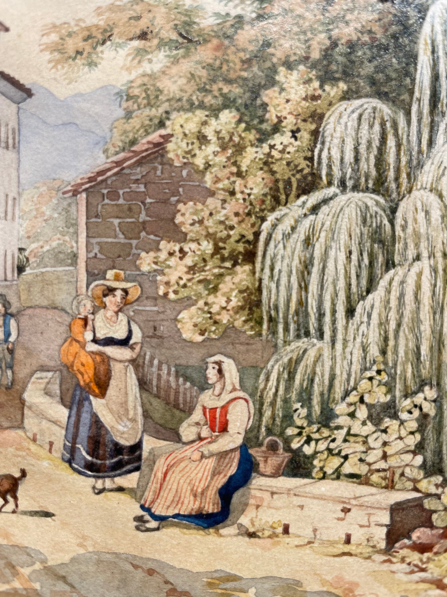 Acquerello ottocentesco nelle campagne toscane presso Firenze, Elisabetta Del Monte Bourbon, firmato e datato 1829