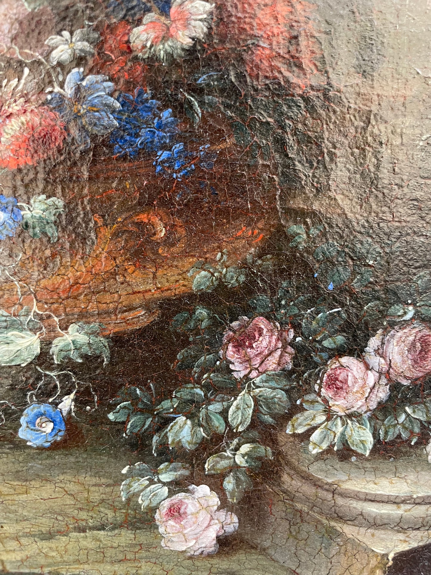 Gaspare Lopez, attribuzione Natura morta con grande vaso e cascata di fiori in un giardino, Napoli, c. 1720