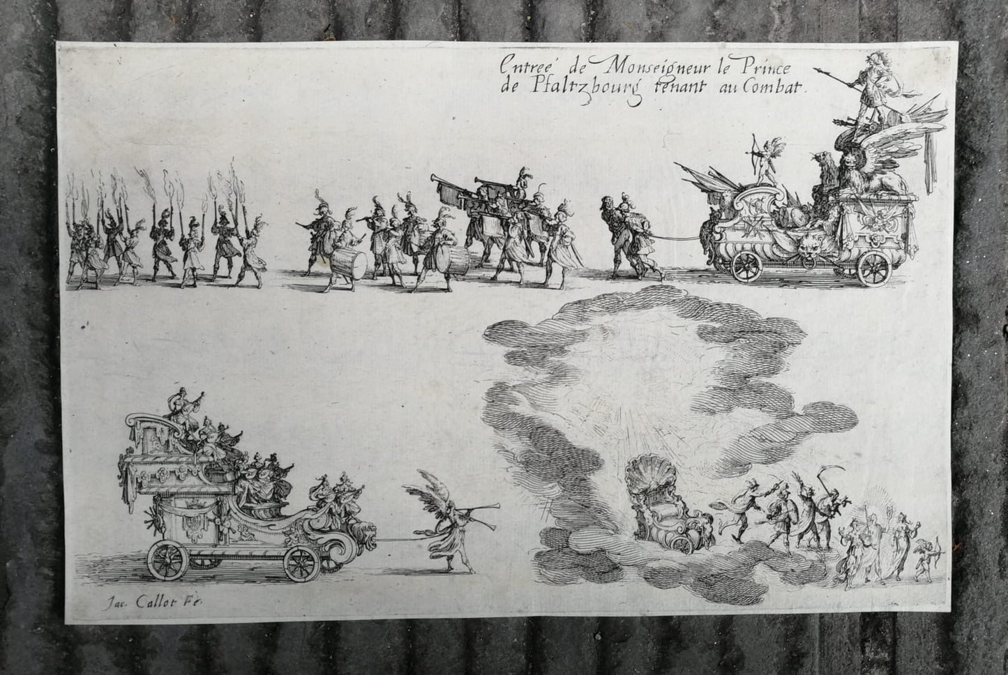 Jacques Callot, Original engraving: Entry of the Prince of Pfaltzbourg, Court Spectacle in Nancy, 1627