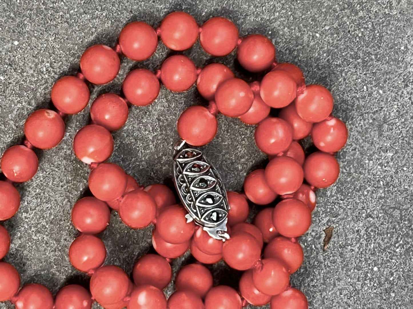 Natural Coral Necklace, Mid 20th Century with Art Deco Silver Clasp