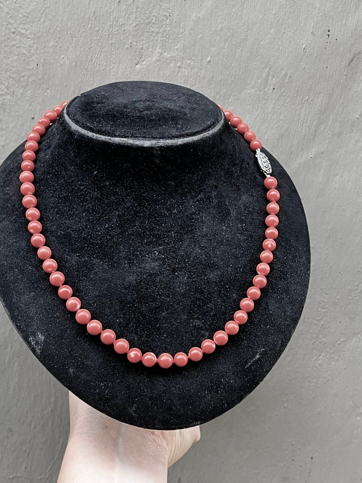 Natural Coral Necklace, Mid 20th Century with Art Deco Silver Clasp