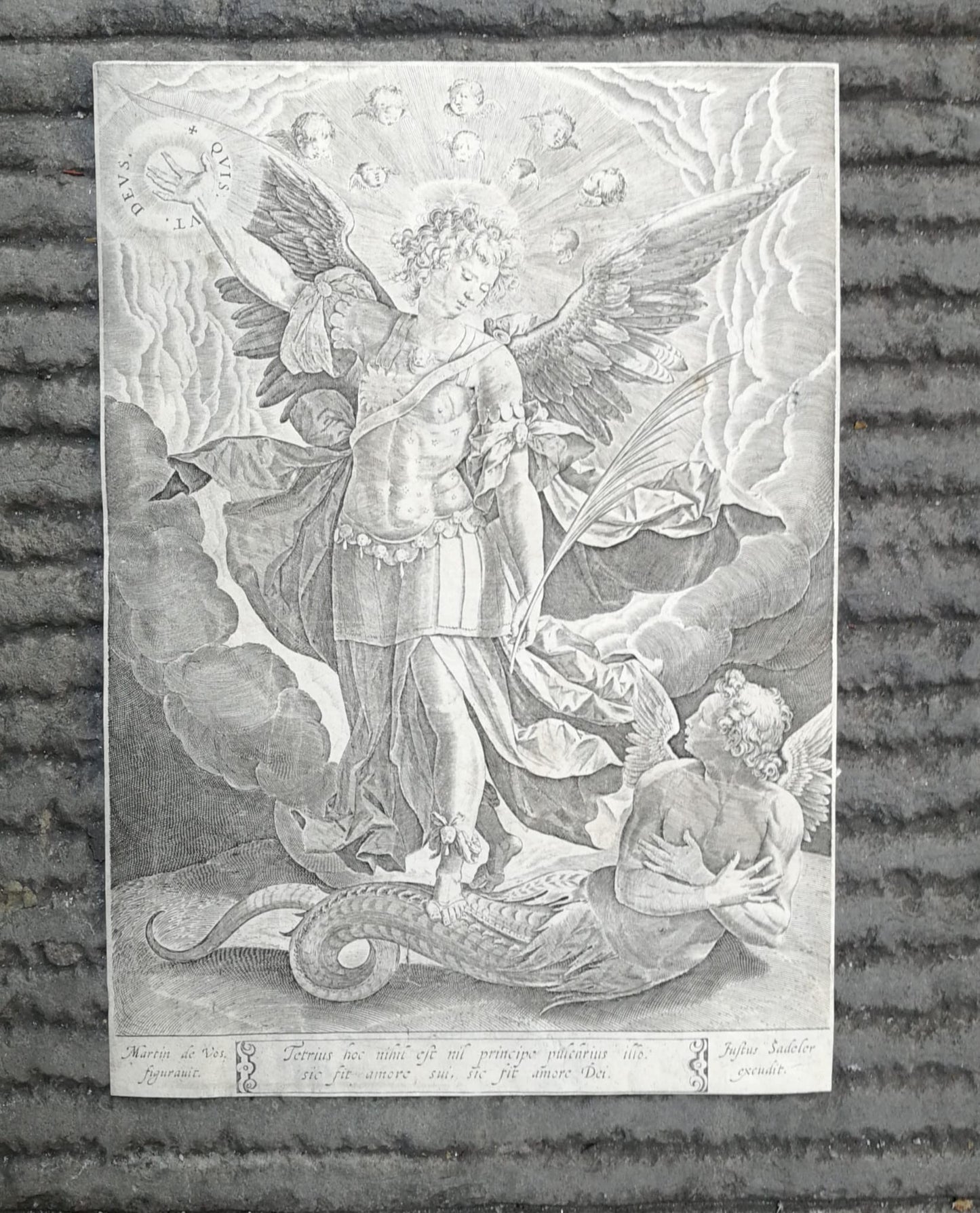 Sadeler Engraving after Maarten de Vos – Saint Michael and the Dragon, 16th C.