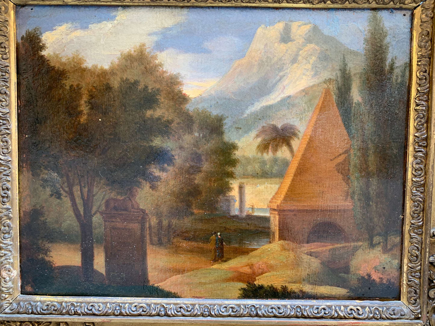 Fantasy landscape with a pyramid and sphinx. Early 19th century.