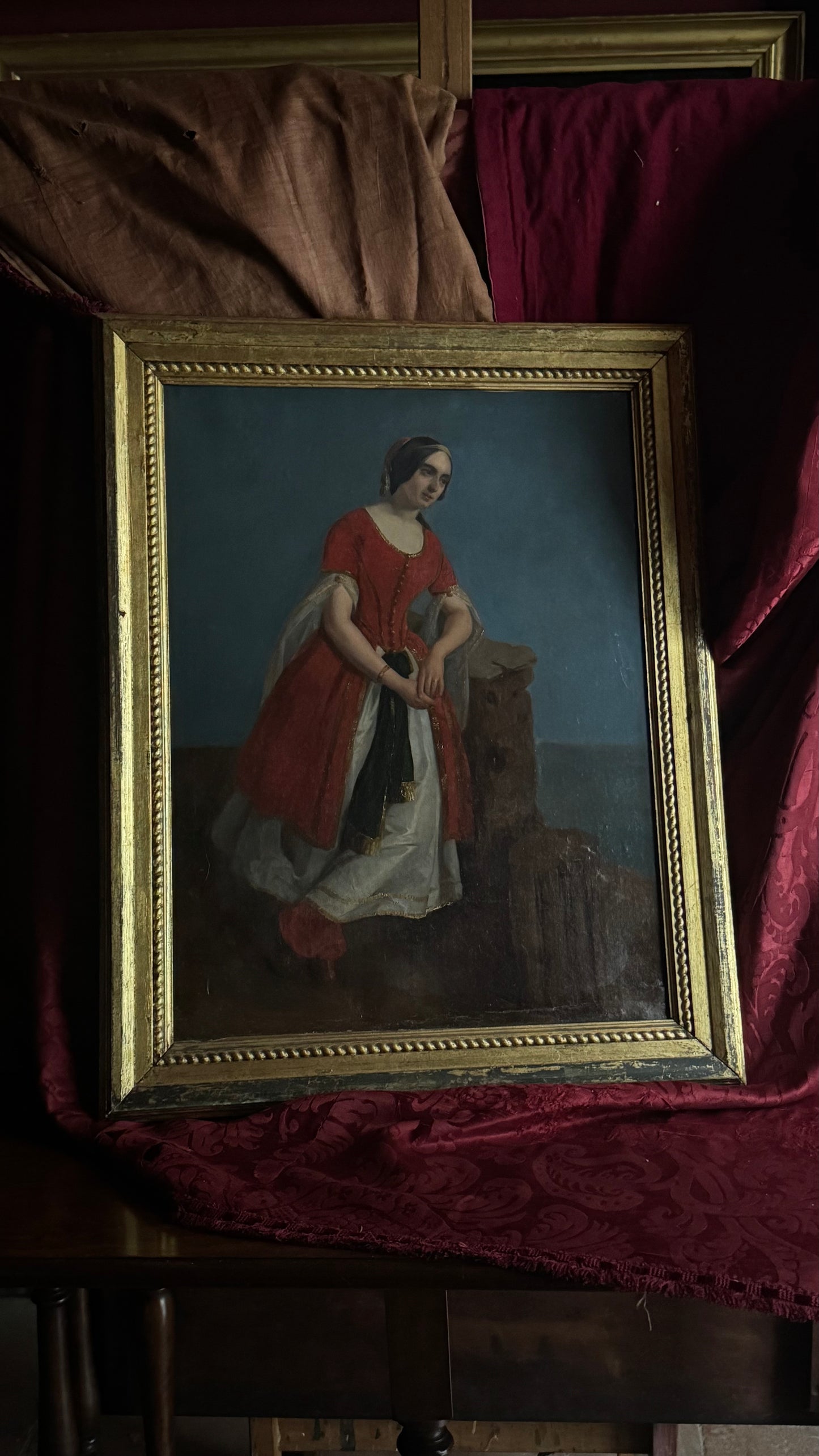 Romantic Portrait of a Woman in Oriental Dress among Greek Ruins, ca. 1840