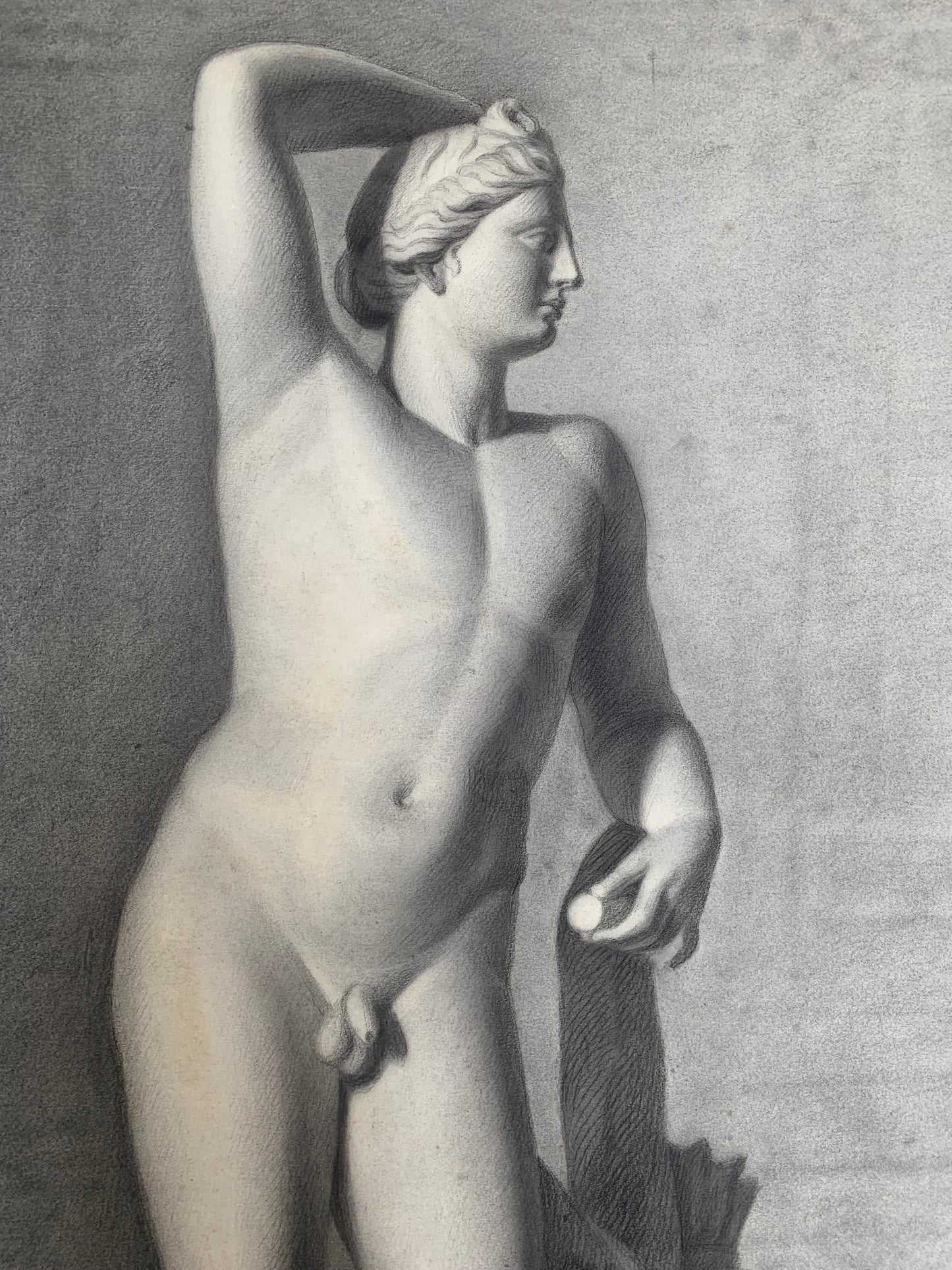 Italian Academic Drawing: Apollino degli Uffizi. XIX Century, 68 cm x 50 cm