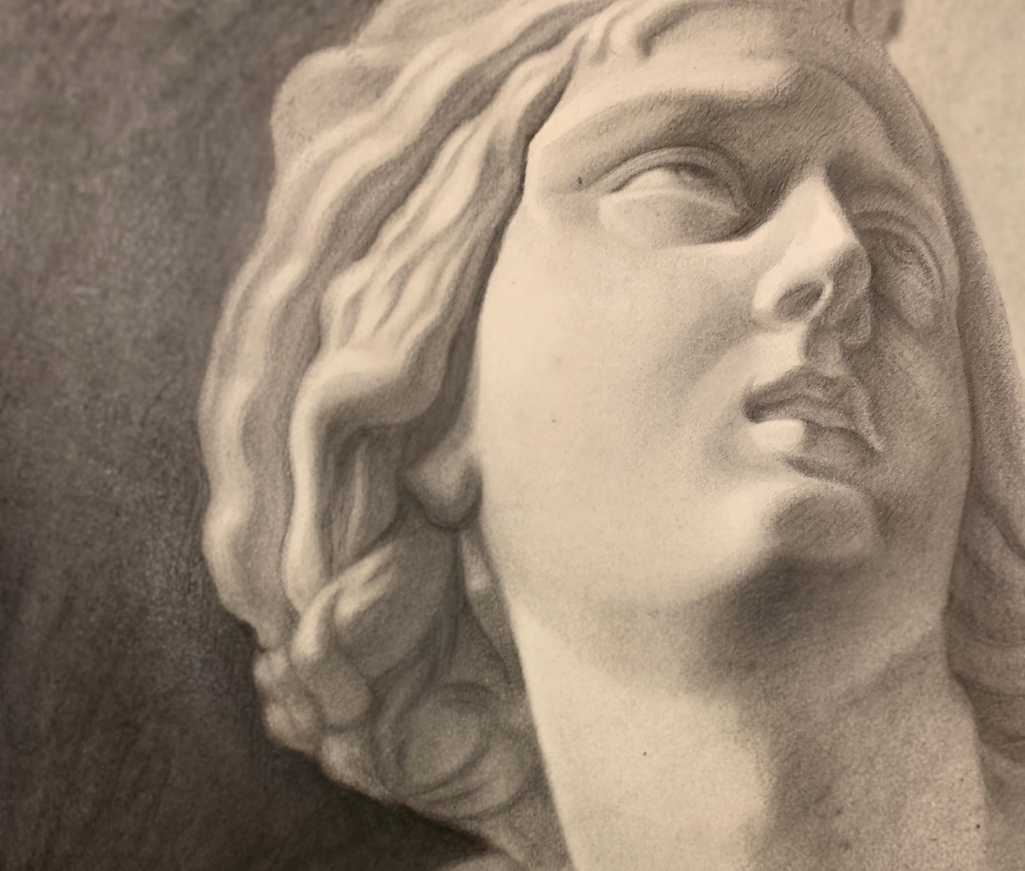 Academic drawing of classical bust sculpture. XIX century