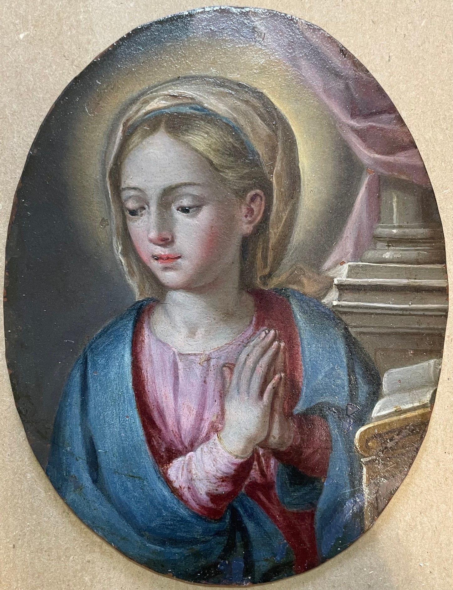 XVIII century Neapolitan school Praying Madonna. Oil on copper, Cm 16x12.