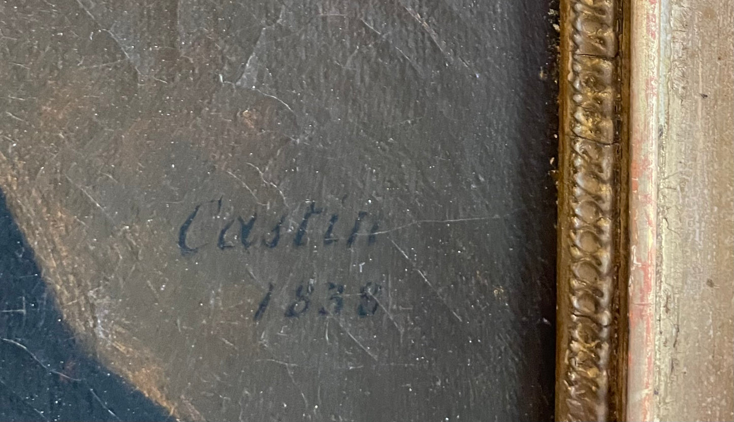 Ritratto d'uomo – Olio su tela firmato "Castin" e datato 1838, in cornice d'epoca