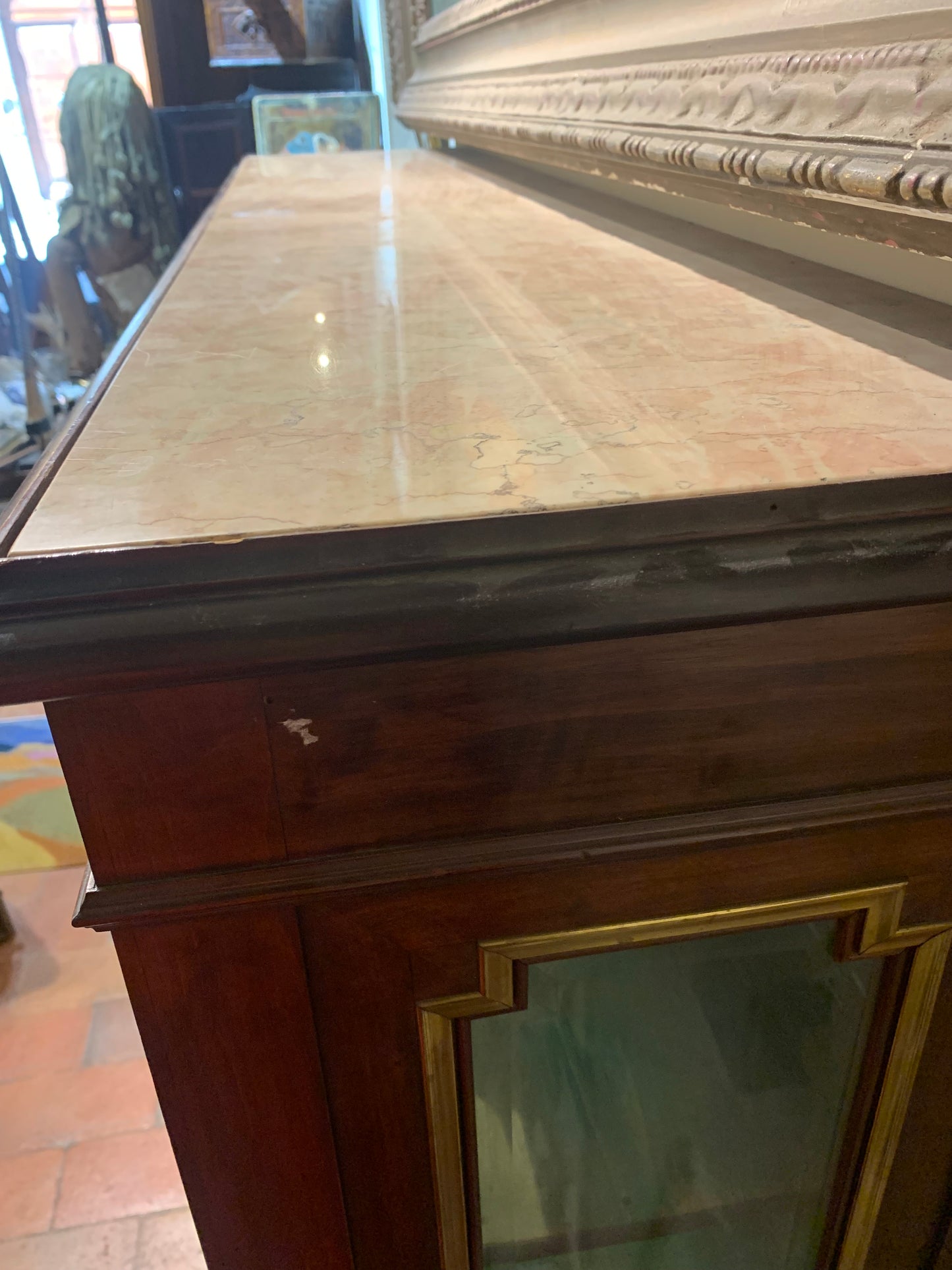 Mahogany Display Cabinet with Neoclassical Bronze Elements: Late 19th Century