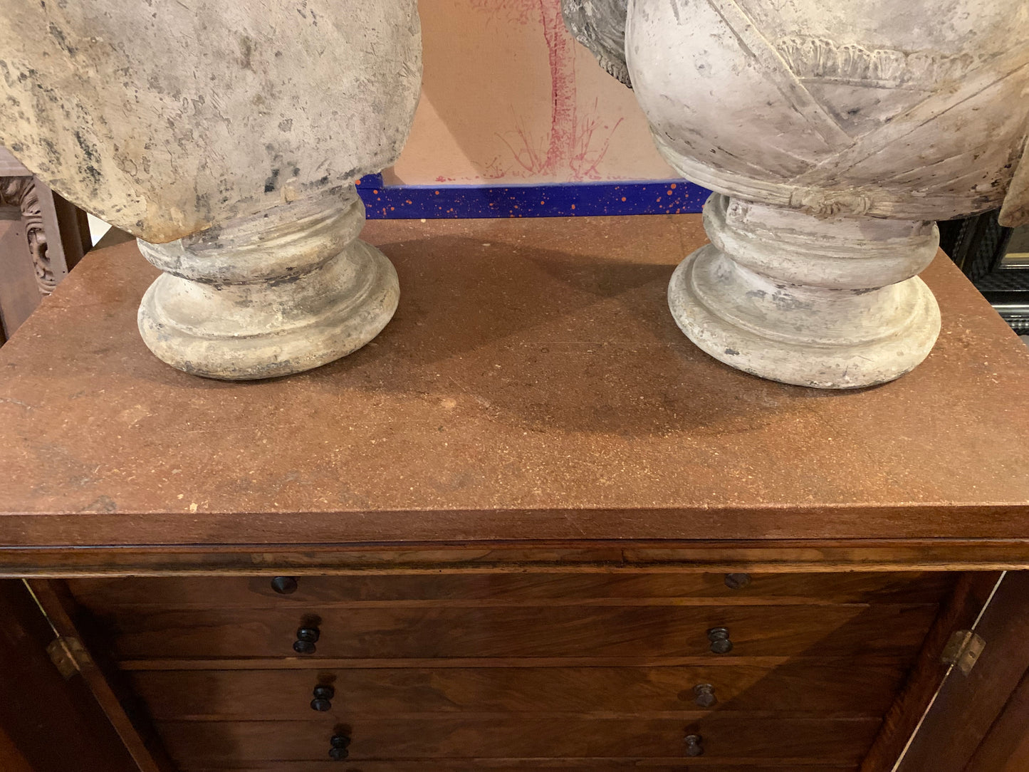 Drawer Archive Cabinet for Documents and Maps, 19th Century, Walnut Veneered Wood with Scagliola Top