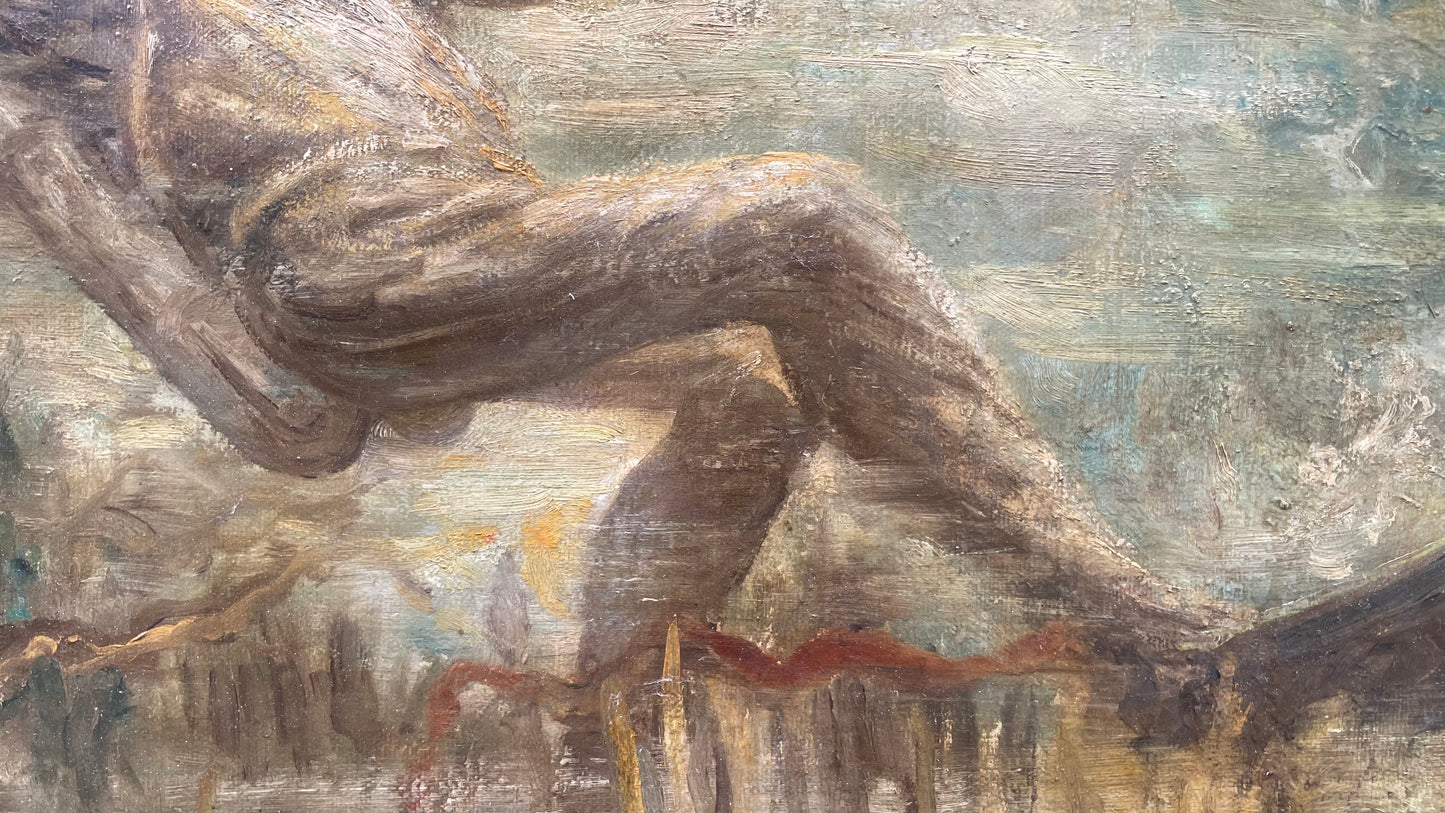 Subacqueo con cernia sotto una barca - Metà del XX secolo. Cm 99 x 74