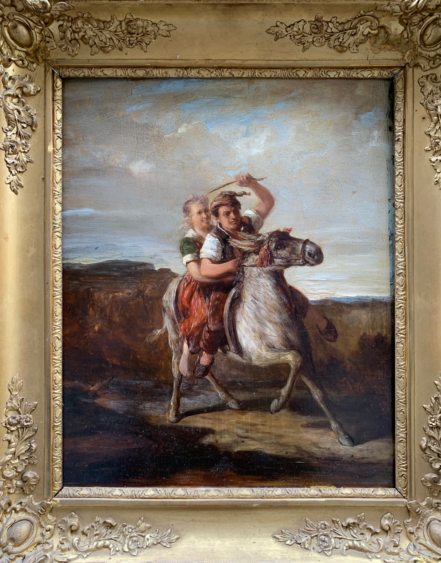 The Runaways, or Swiss boy on Donkey. Attributed to Joseph Hornung. Mid XIX century.