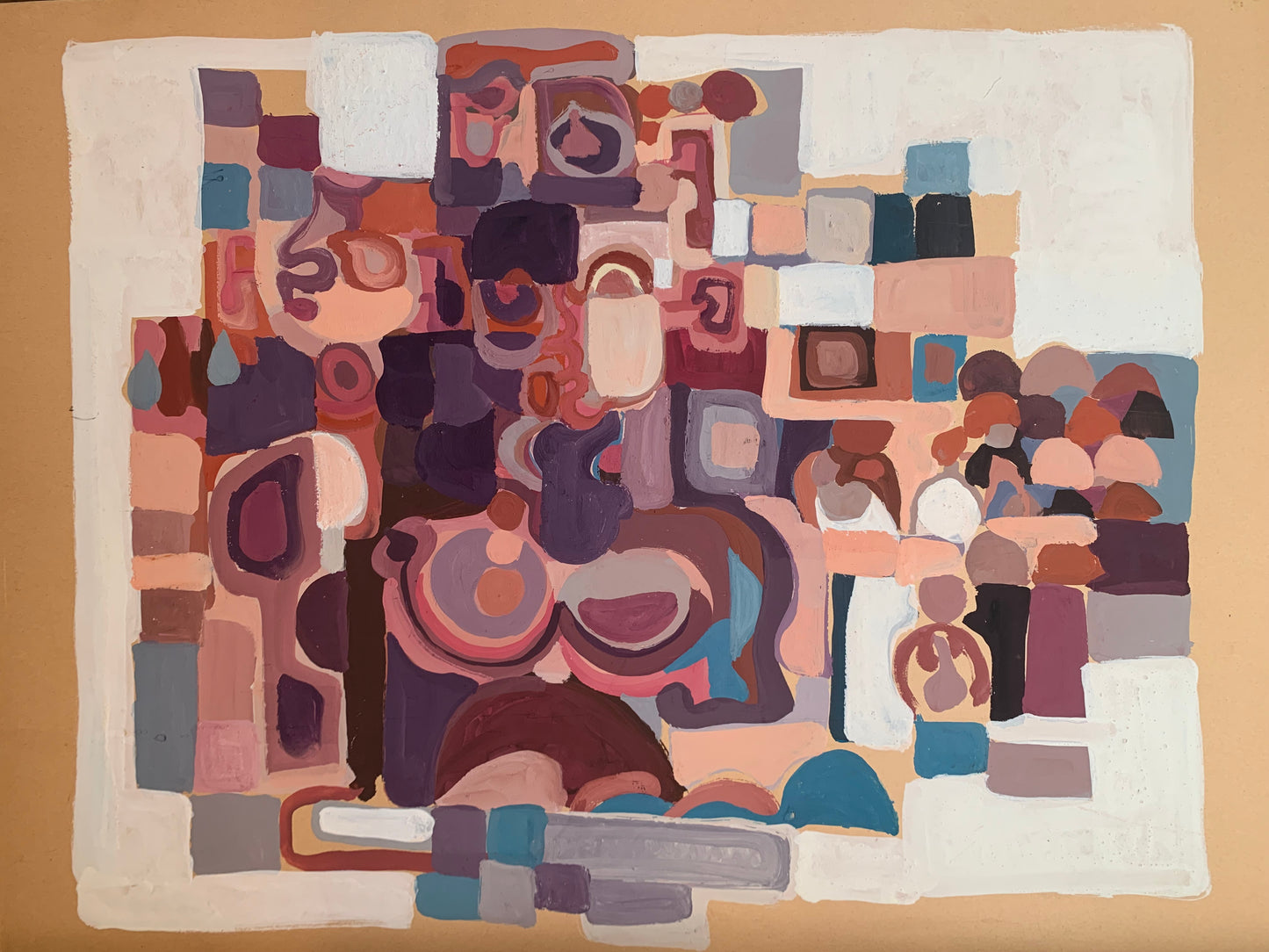 Circa 1970. Abstract Geometric Composition with Figures and Architecture