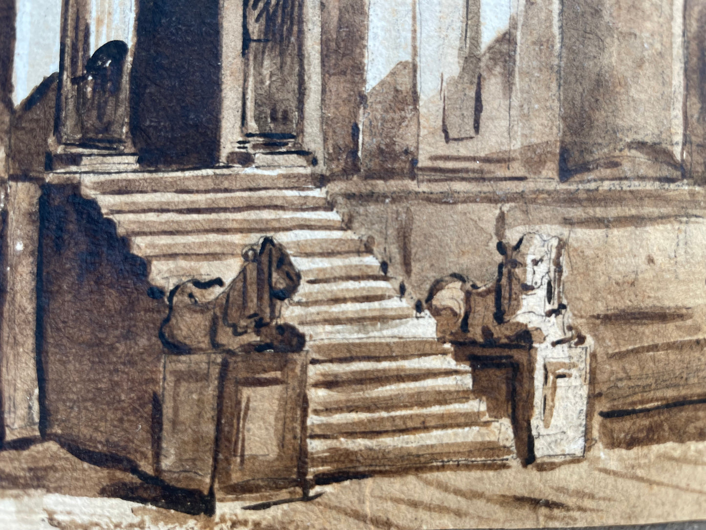 Scenografia architettonica con monumento a trofei, moro prigioniero e leoni. Amb. Fontanesi
