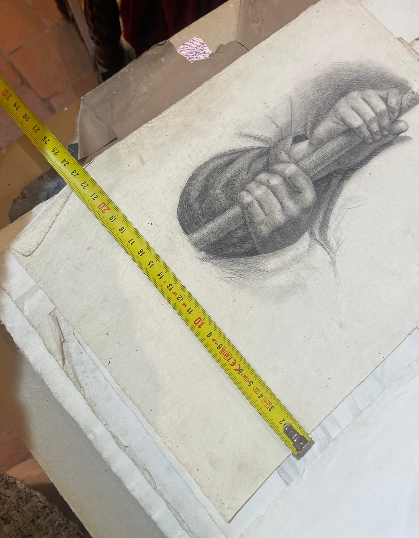 Academic Study of Hands Holding a Staff, Tuscan School, 32 × 23 cm