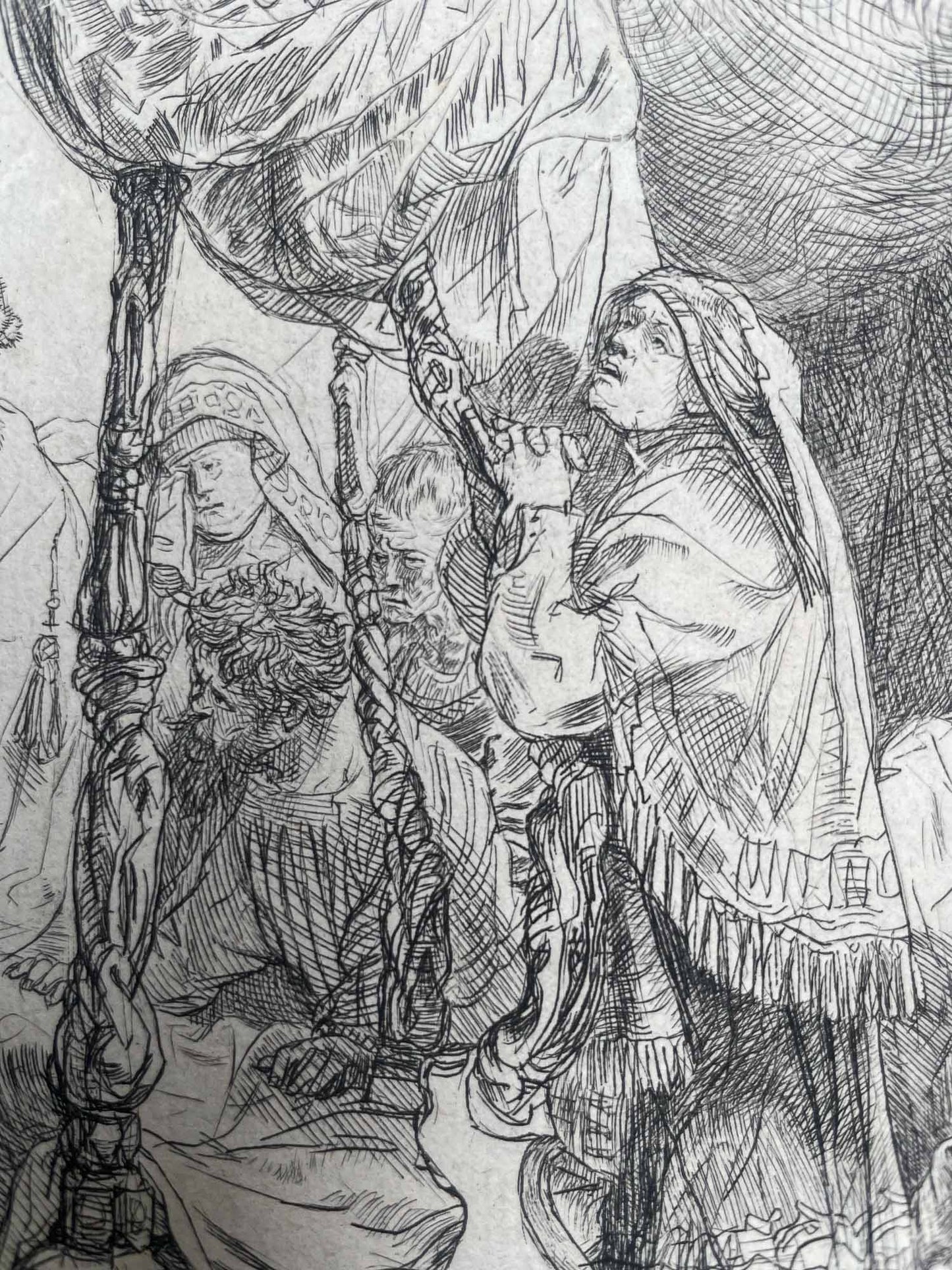 Rembrandt van Rijn, Il transito della Madonna, incisione antica, lastra del 1639, terzo stato.