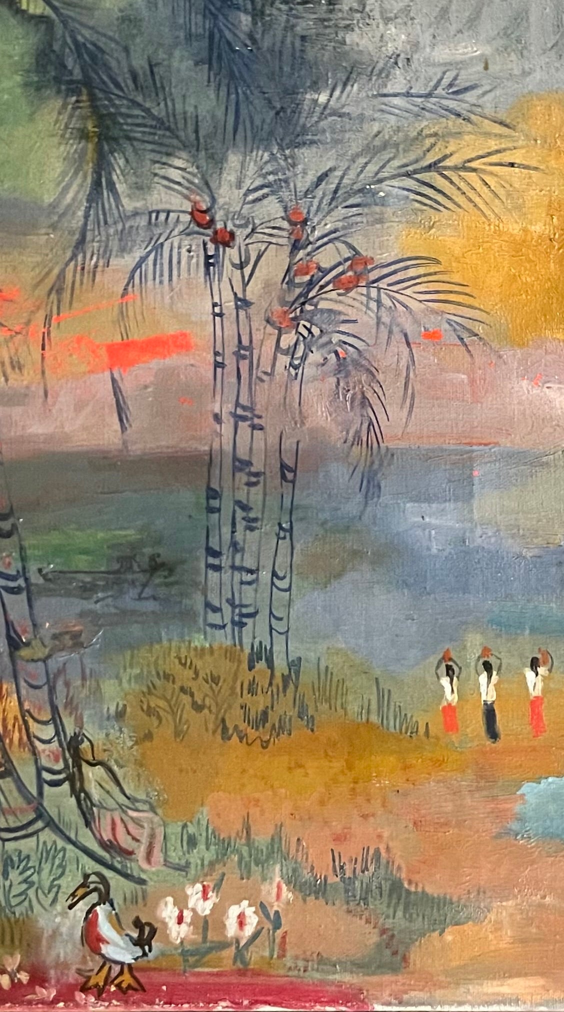 Magda Andrade (Venezuela, 1912 – Paris, 1984). Tropical Magic. Landscape with Palms and Figures