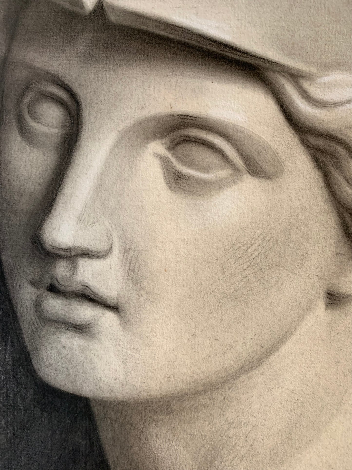 Study Of The Bust Of Pallas Athena. 19th Century Academic Drawing