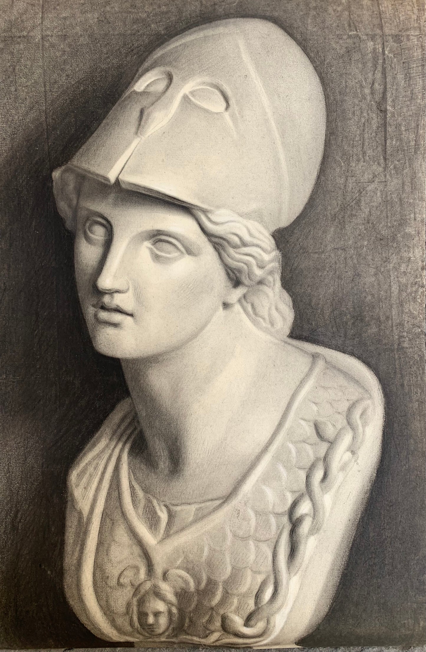 Study Of The Bust Of Pallas Athena. 19th Century Academic Drawing