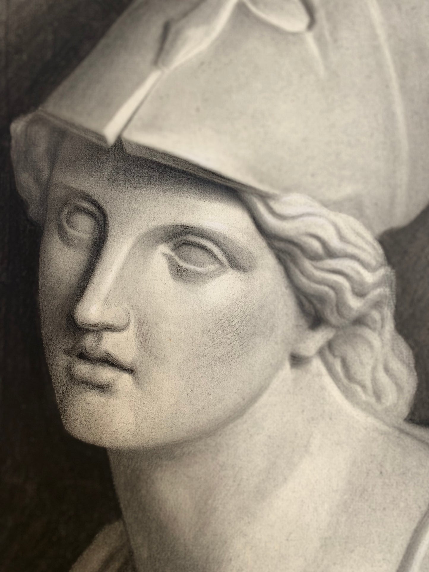 Study Of The Bust Of Pallas Athena. 19th Century Academic Drawing