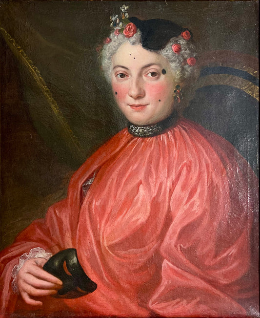 Lady in carnival costume, mask, mouches and tremblants – c. 1730, French school, circle of C.-A. Coypel