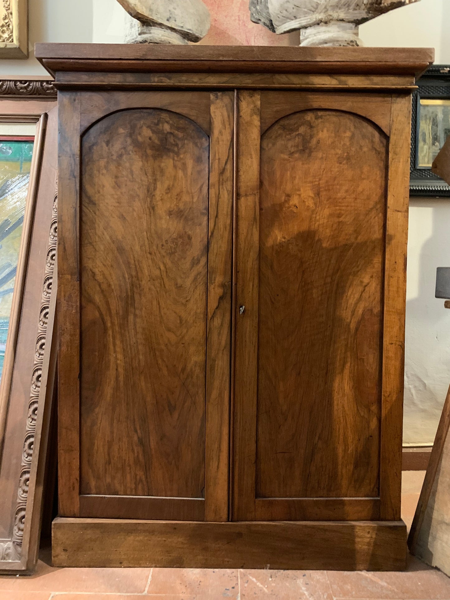 Drawer Archive Cabinet for Documents and Maps, 19th Century, Walnut Veneered Wood with Scagliola Top