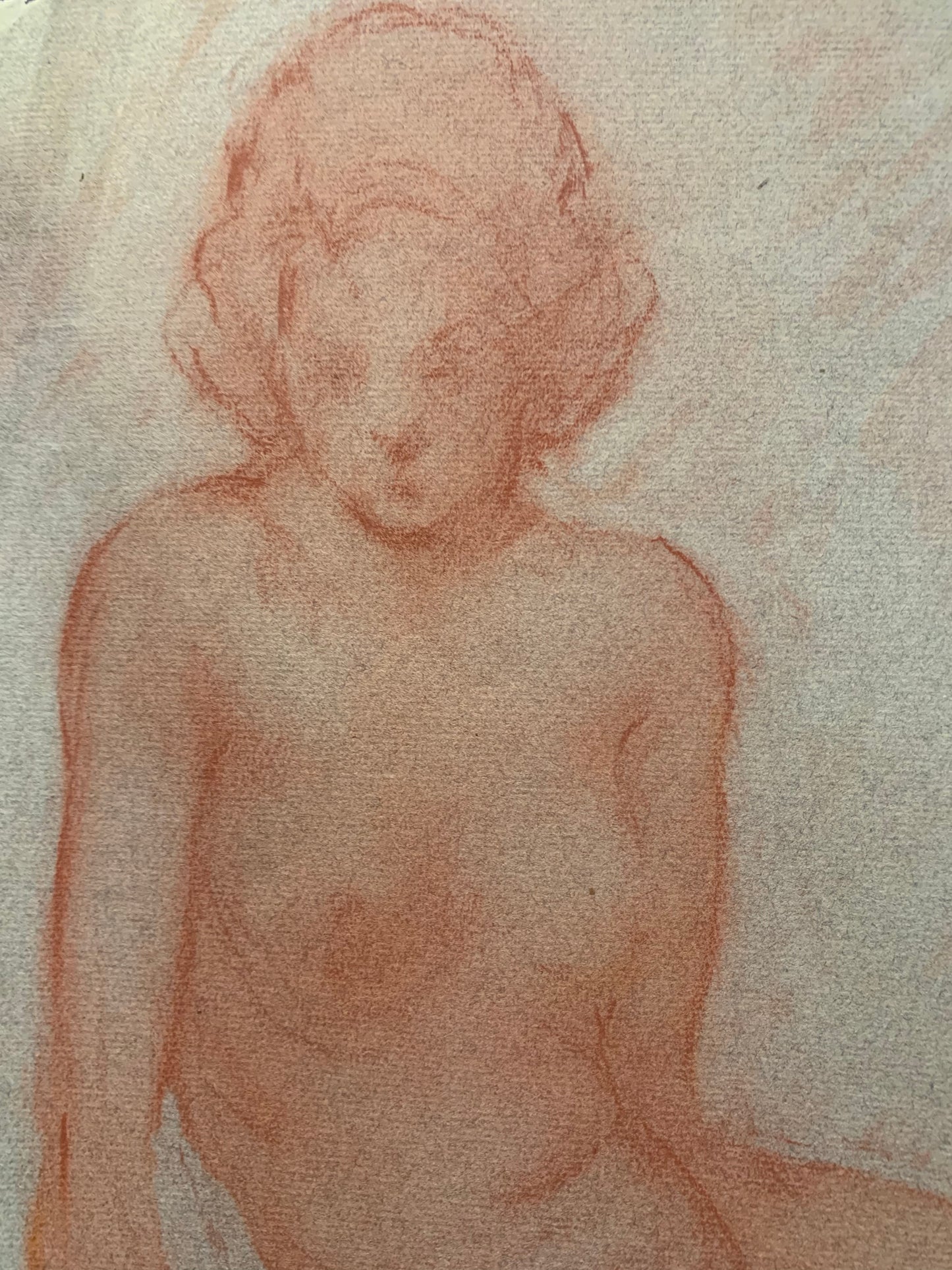 Study Of A Female Nude Figure. Sanguine Drawing On Paper.