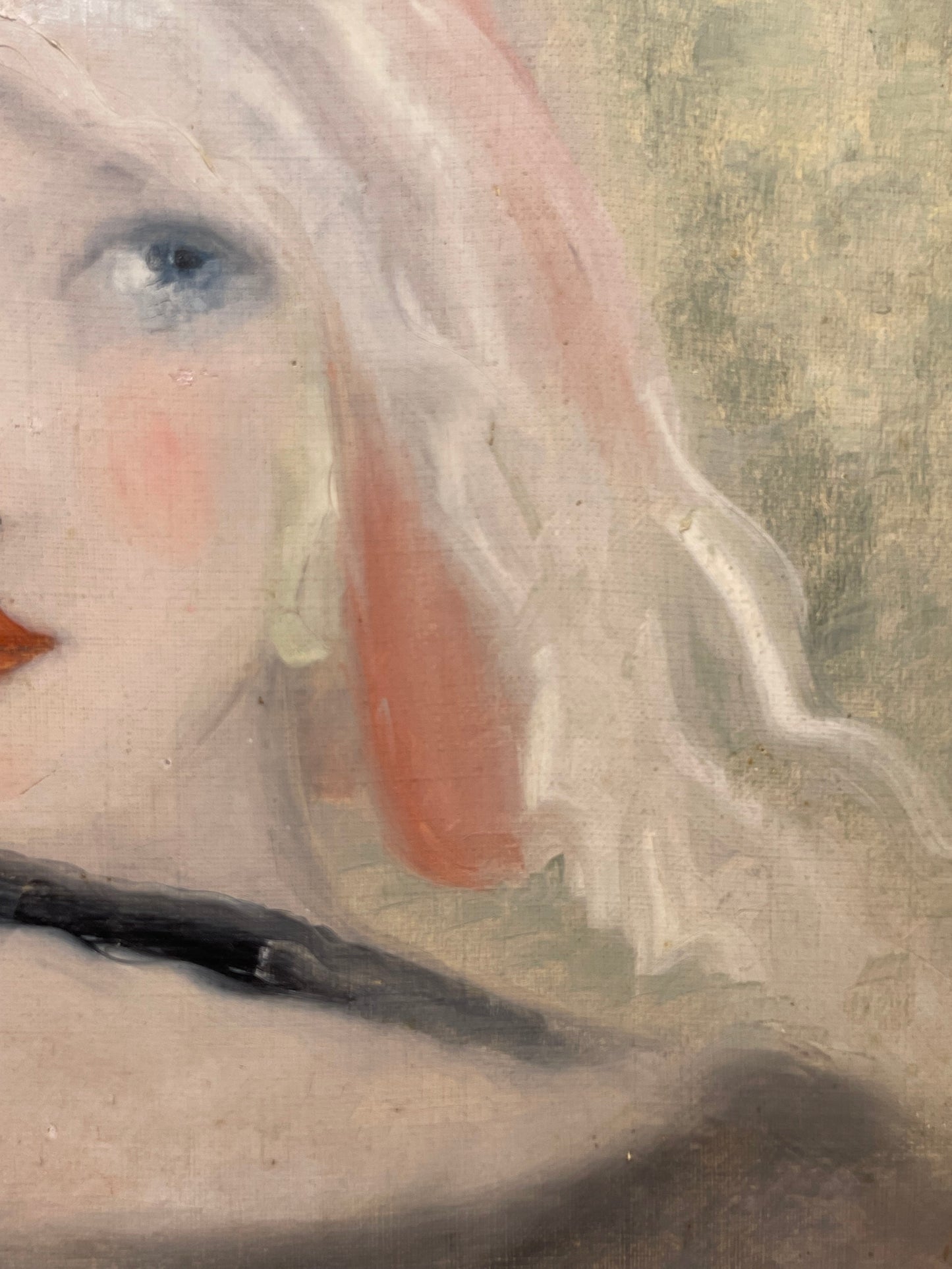 Seguace di Marie Laurencin, ritratto femminile con rosa, olio su tela, ca. 1929, 34,5 x 40,5 cm