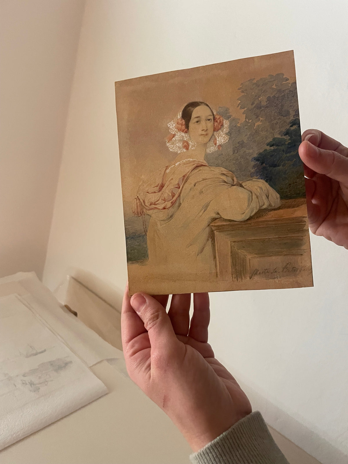 Ritratto di giovane donna con mantella a cappuccio, «Marta S[?]. Pieterburg», 1840 circa