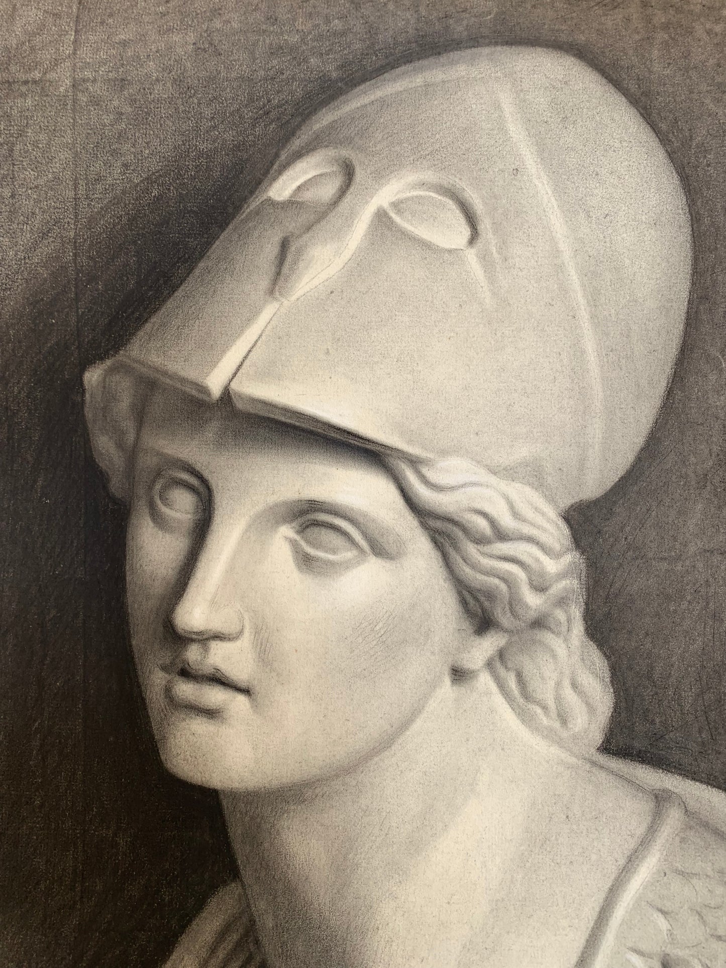 Study Of The Bust Of Pallas Athena. 19th Century Academic Drawing