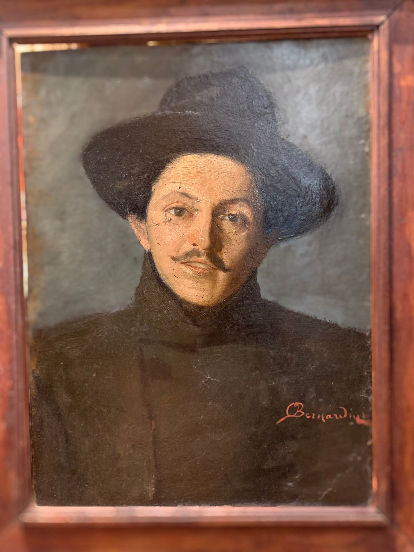 Portrait of Giacomo Puccini with Glasses and Mustache, signed Oreste Bernardini. Circa 1900.