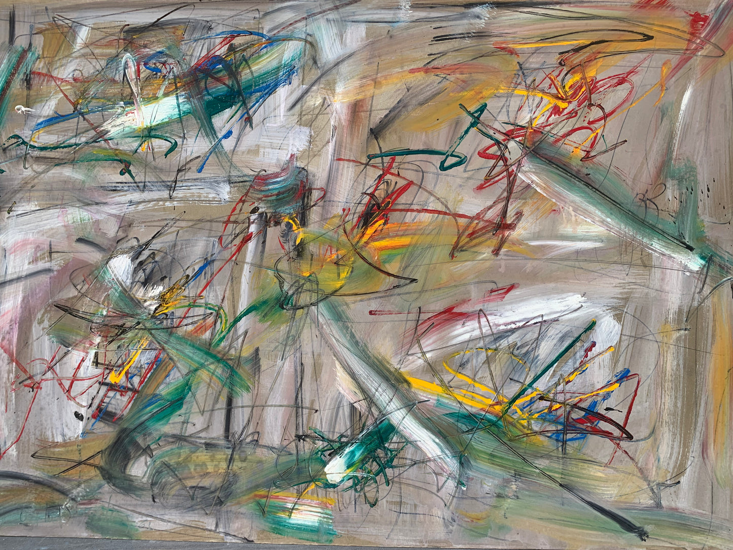 French school Abstract Composition N.2. By Patrick Boudon. Action Painting. Dated 1963.