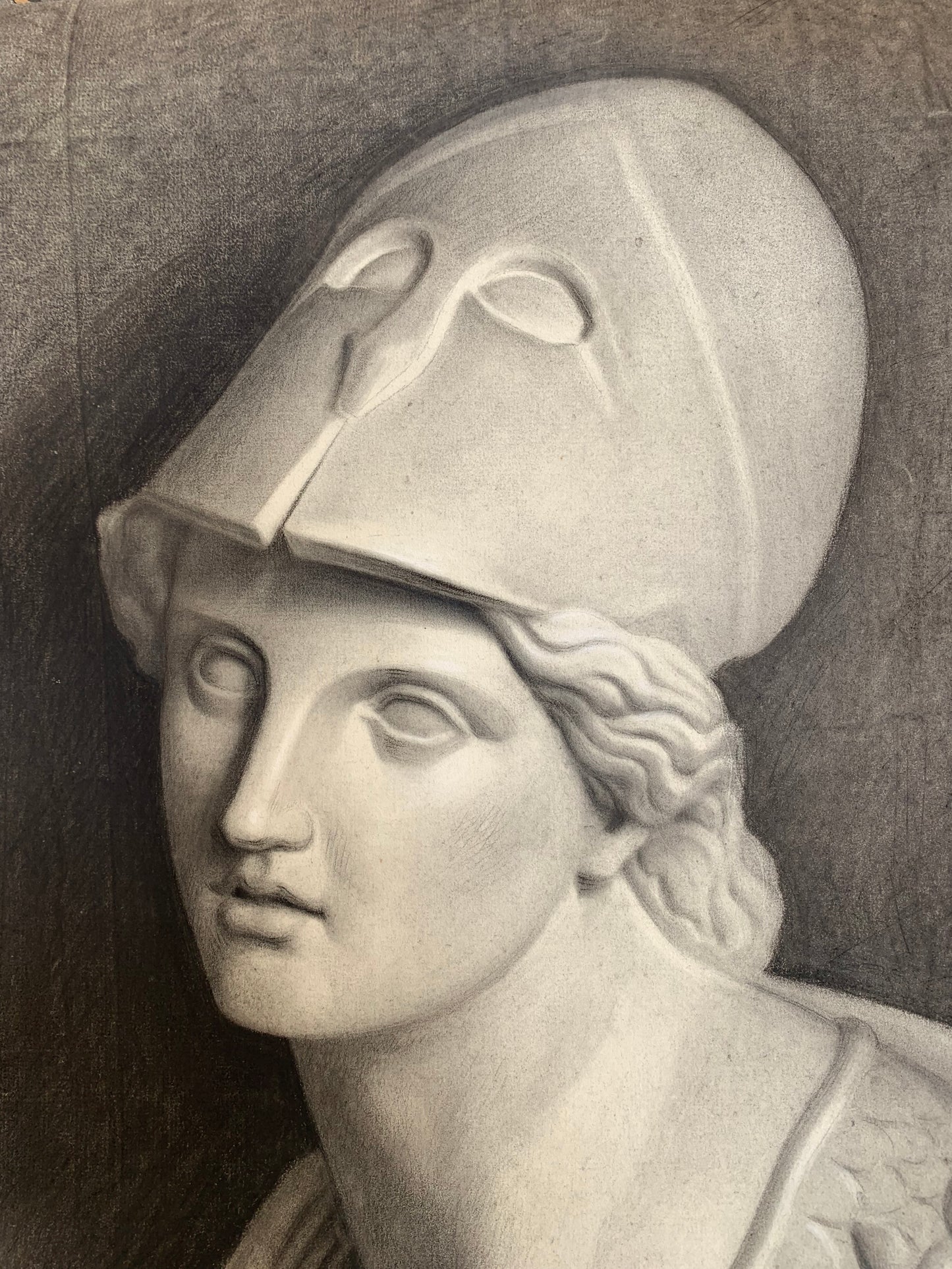 Study Of The Bust Of Pallas Athena. 19th Century Academic Drawing