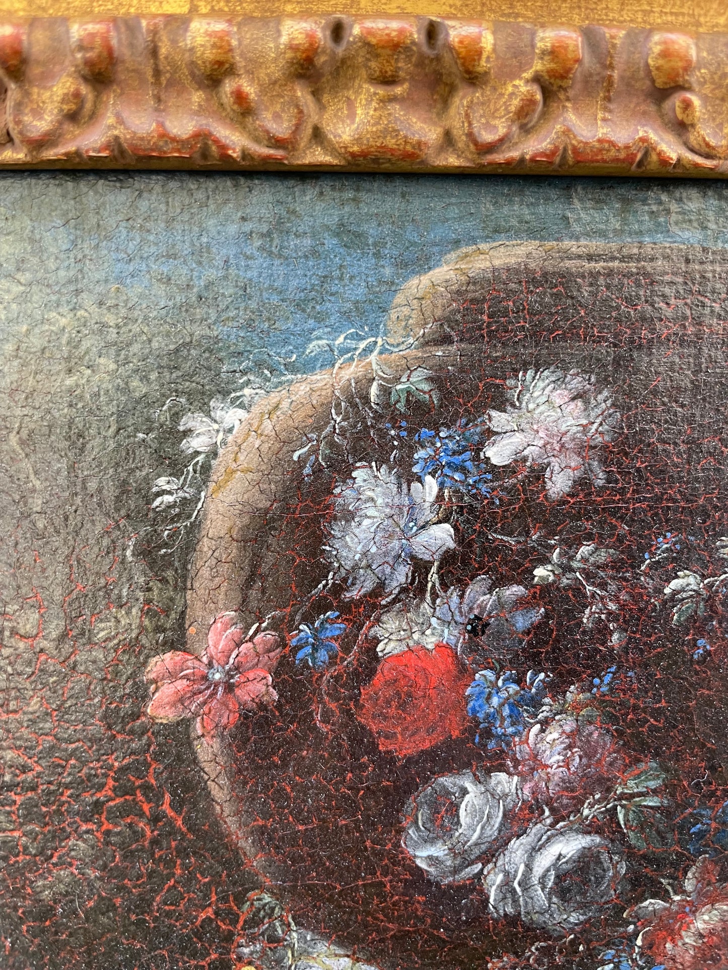 Gaspare Lopez, attribuzione Natura morta con grande vaso e cascata di fiori in un giardino, Napoli, c. 1720