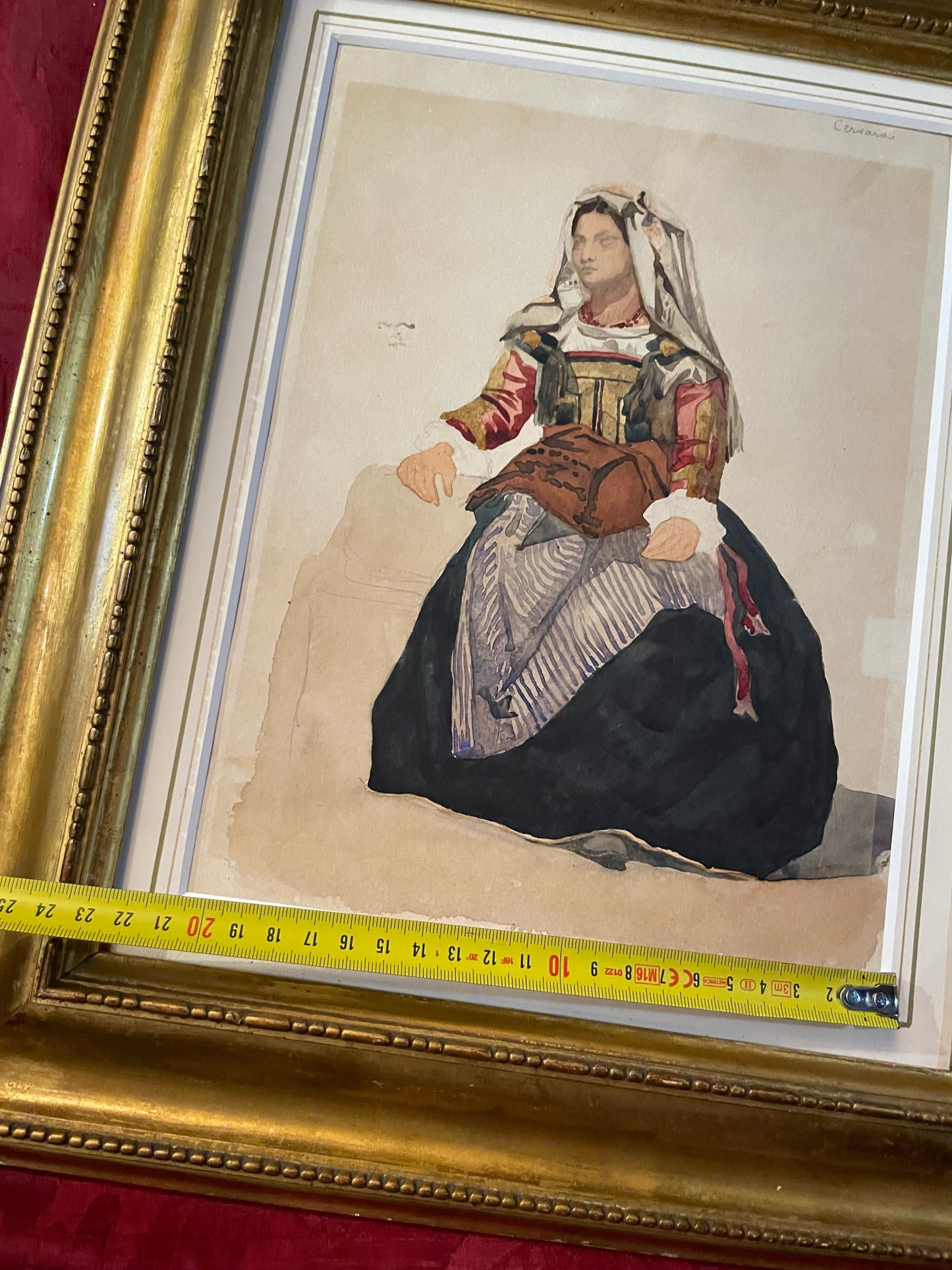 RESERVED Donna italiana di Cervara in costume tradizionale, XIX secolo

Acquerello e matita su carta