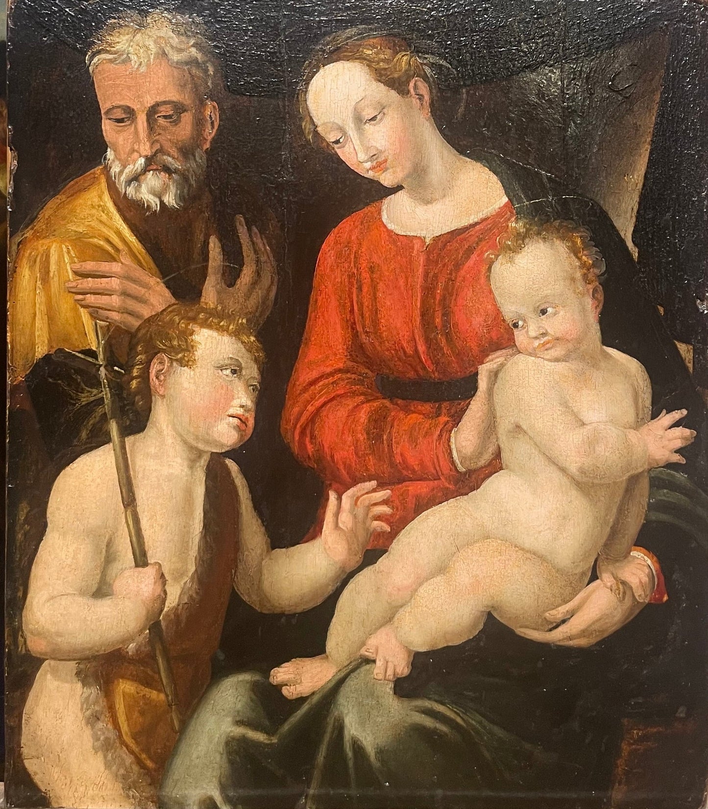 Scuola toscana (ambito fiorentino), fine XVI secolo. Sacra famiglia con San Giuseppe

Sacra Famiglia con la Vergine, il Bambino Gesù, San Giovannino e San Giuseppe