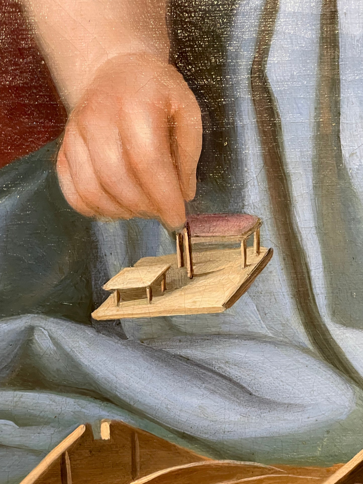 Portrait of a Young Girl with Dog and Tyrolean House Model
Romantic period, circa 1835. Northern Italy or Austria