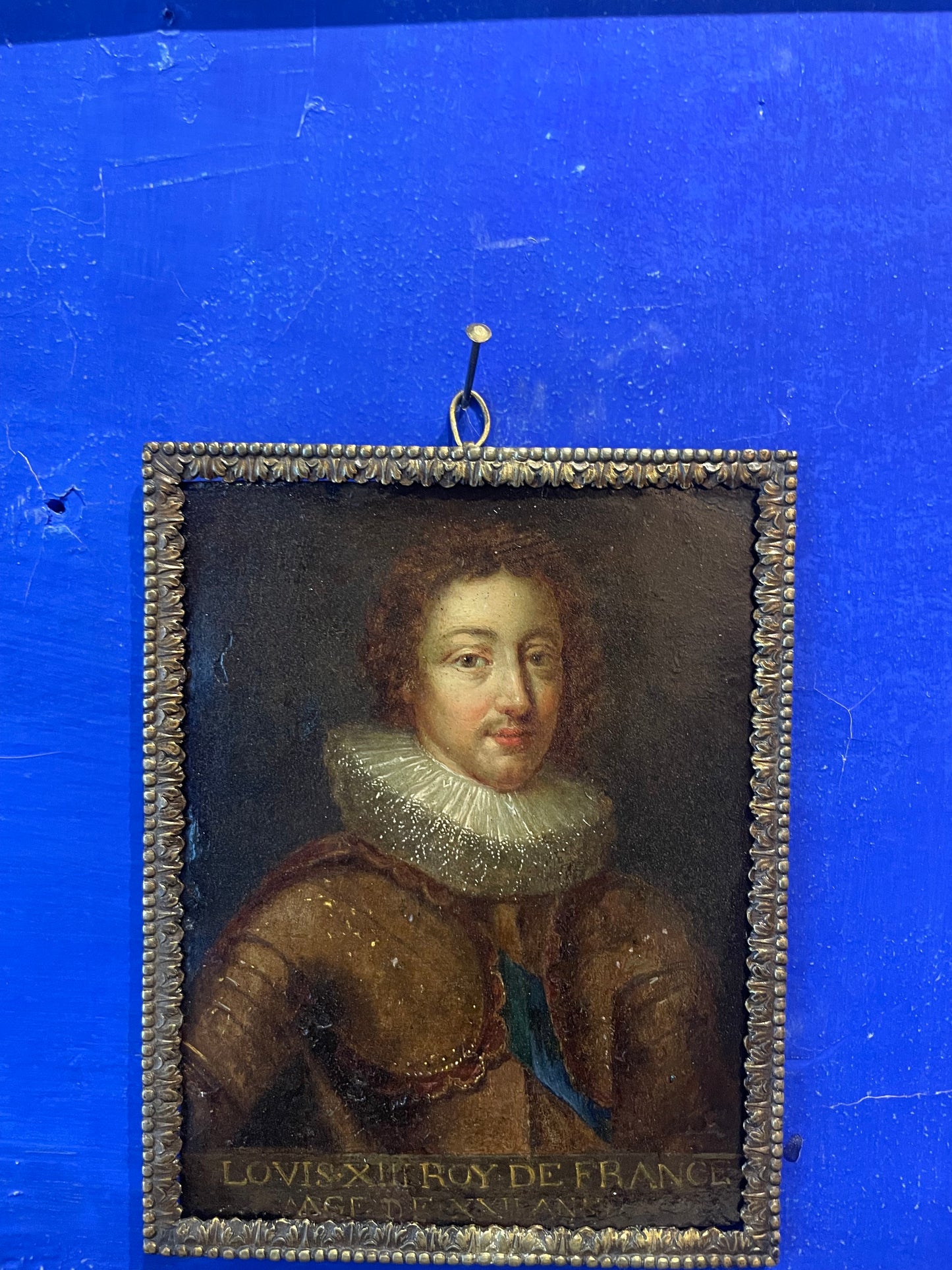 Ritratto di Louis XIII di Borbone, re di Francia, scuola franco-fiamminga, prima metà XVII secolo. Cm 21x16