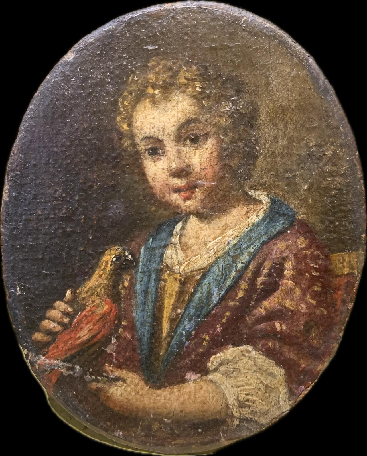 Portrait of a Child with a Bird.  Attributed to Antonio Amorosi (1660-1738)