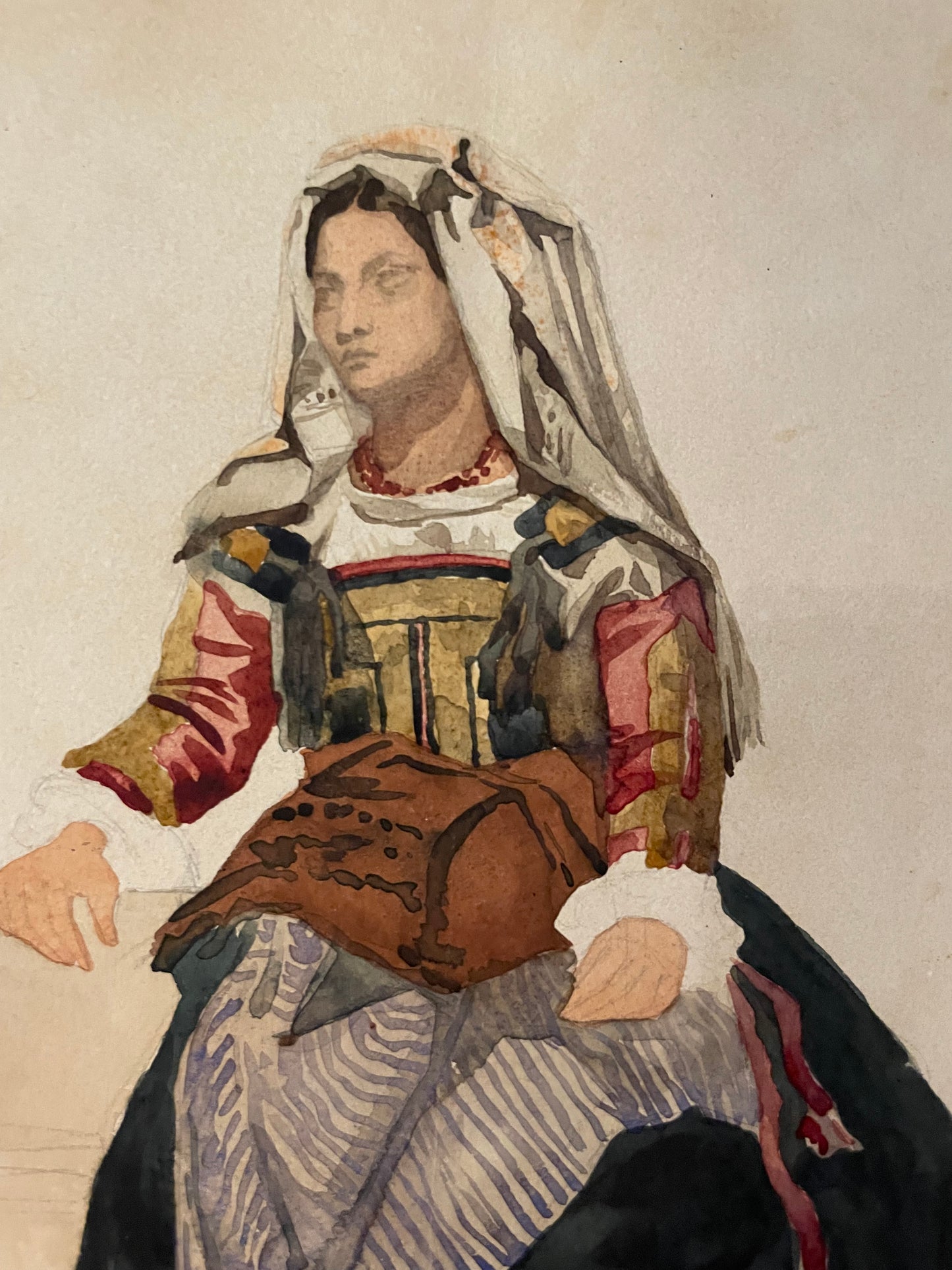 RESERVED Donna italiana di Cervara in costume tradizionale, XIX secolo

Acquerello e matita su carta