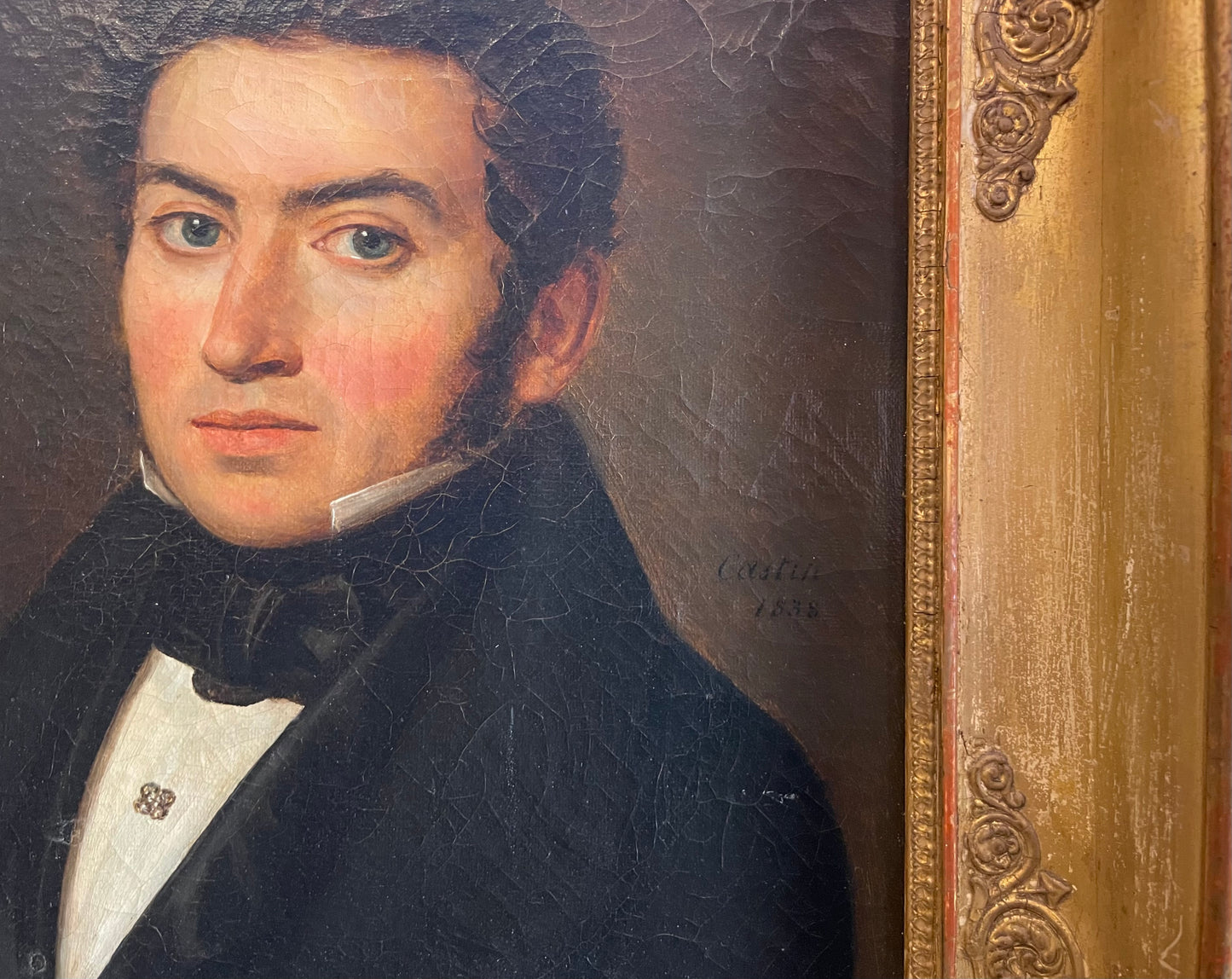 Ritratto d'uomo – Olio su tela firmato "Castin" e datato 1838, in cornice d'epoca