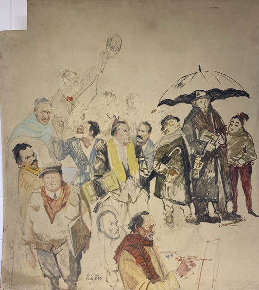 Portrait-caricature Of Piedmontese Painters. Around 1950