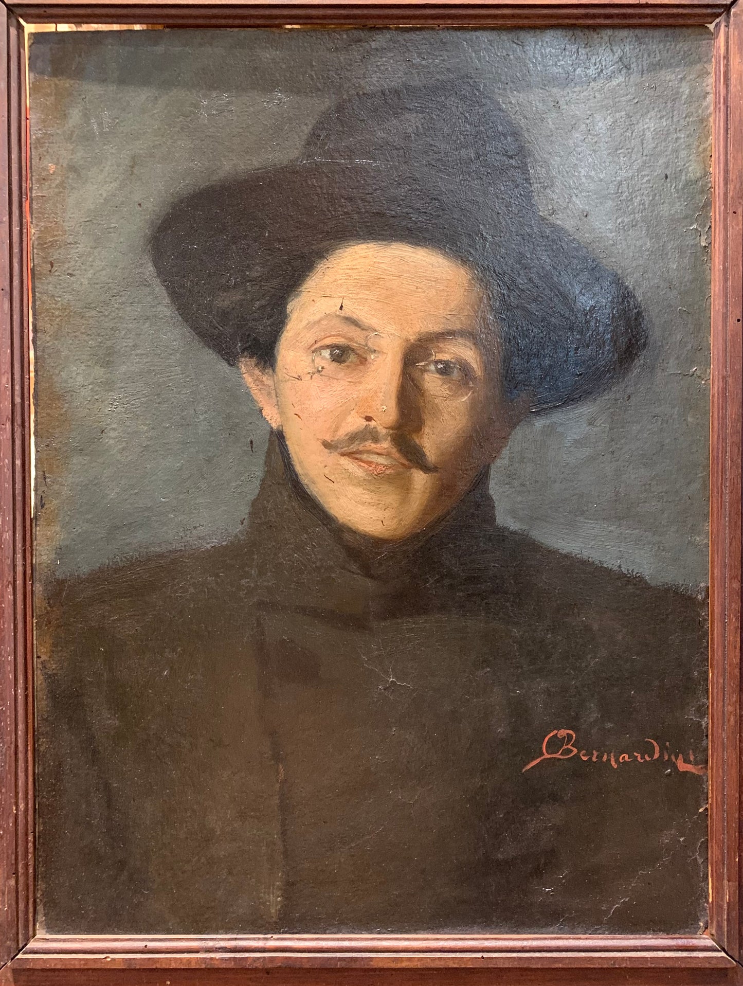 Portrait of Giacomo Puccini with Glasses and Mustache, signed Oreste Bernardini. Circa 1900.